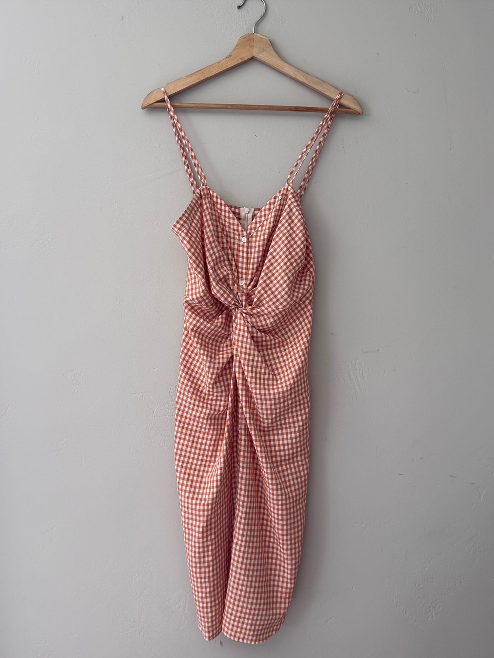 Zara Rust Gingham Midi Dress with Twist Front